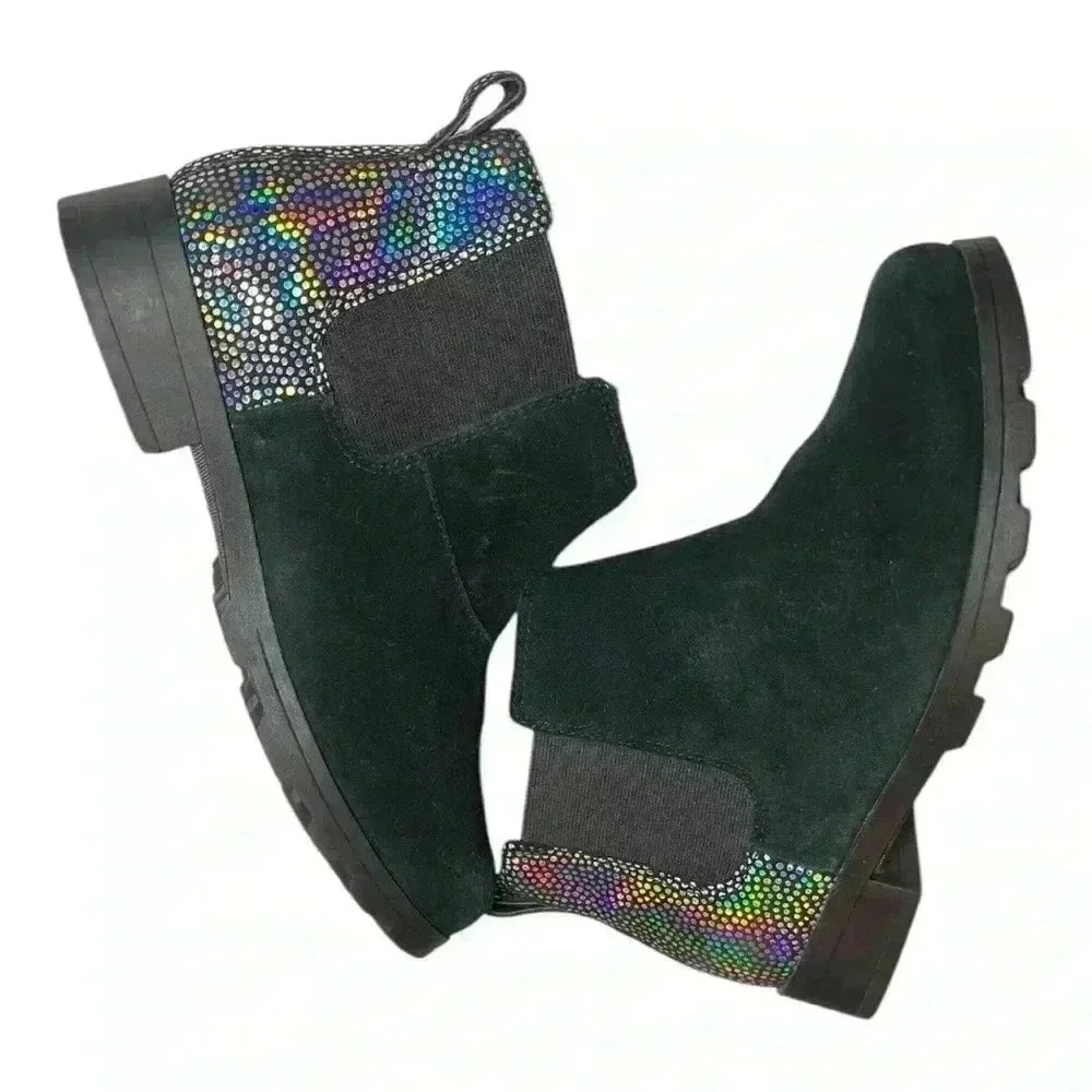 Sorel Women's Black Suede Iridescent Waterproof Booties Size 5 Preowned - Picture 7 of 11